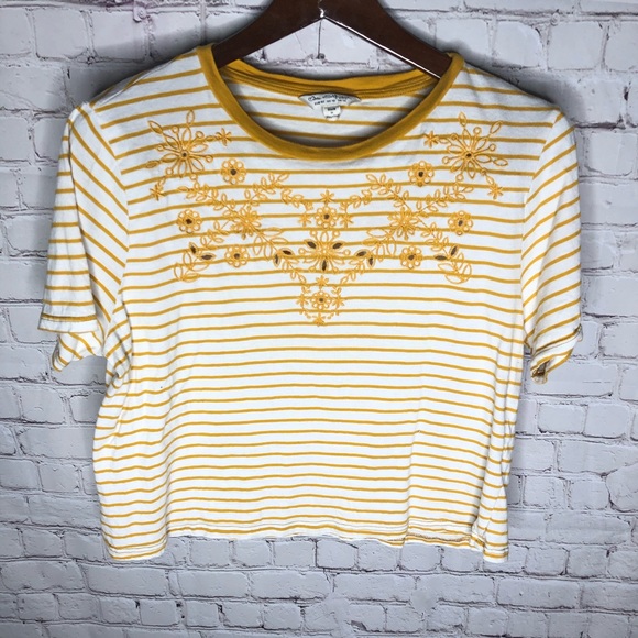 ASOS Miss Selfridge Striped Eyelet Cropped BoxyTop - Picture 1 of 4